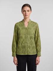 Women's Olive Green Schiffli Embroidered Cotton Top