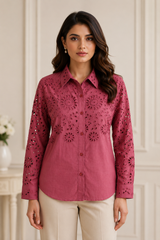 Women's Burgundy Schifley Embroidered Cotton Shirt