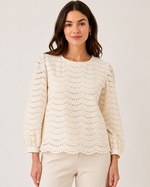 Cream Schiffli Embroidered Top with Puff Sleeves