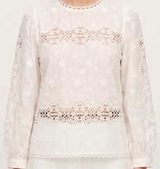 Women White 3D Floral Embroidered Lace Top