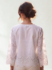 Women 3D White Floral Embroidered Cotton Top