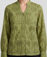 Women's Olive Green Schiffli Embroidered Cotton Top
