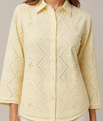 Women's Lemon Yellow Schifley Embroidered Cotton Shirt