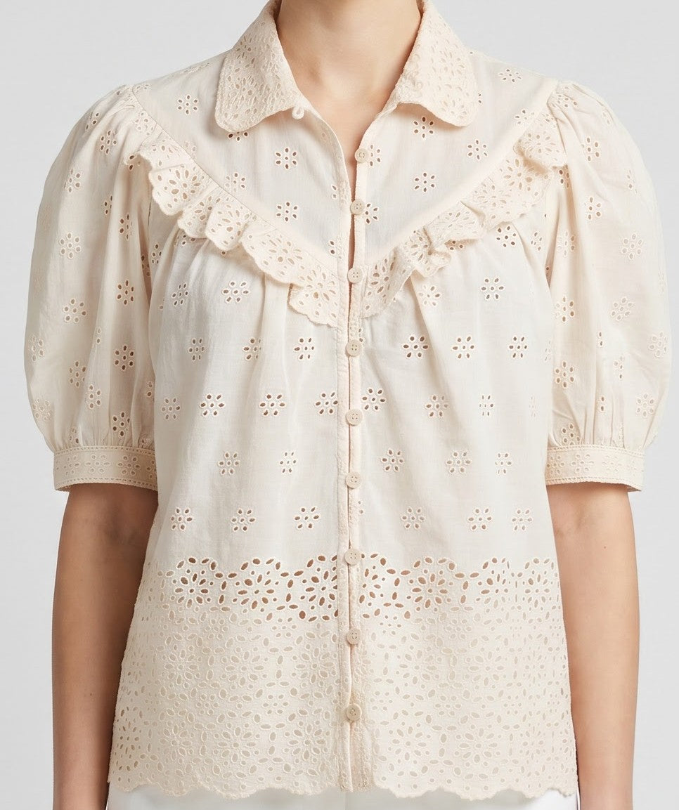 Women Peach Floral Embroidered Regular Fit Top