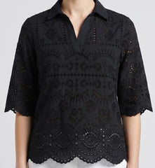 Women Black Schiffli Embroidered Regular Fit Top