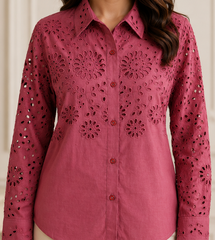 Women's Burgundy Schifley Embroidered Cotton Shirt