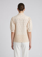 Women Peach Floral Embroidered Regular Fit Top