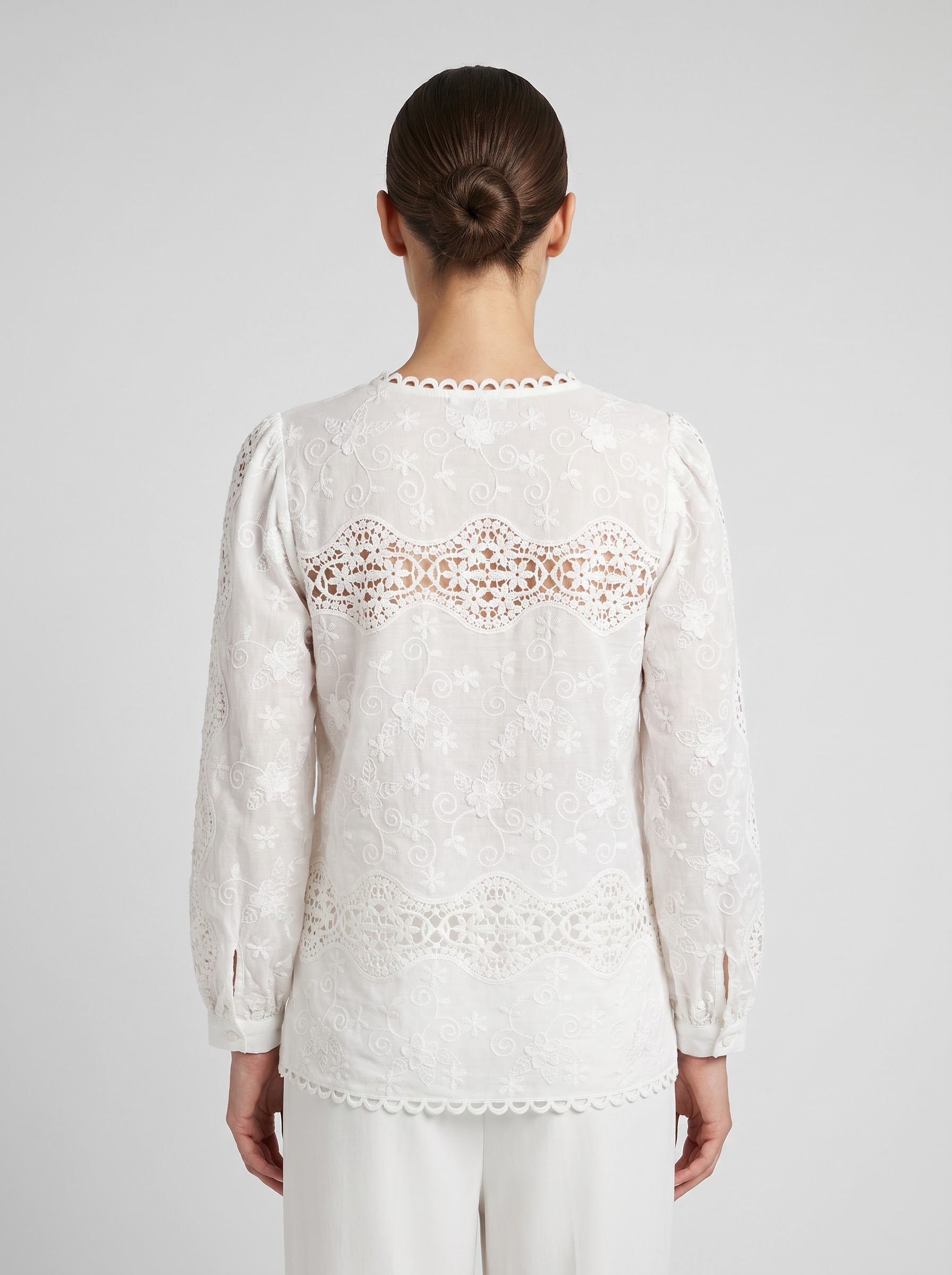 Women White 3D Floral Embroidered Lace Top