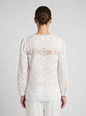 Women White 3D Floral Embroidered Lace Top