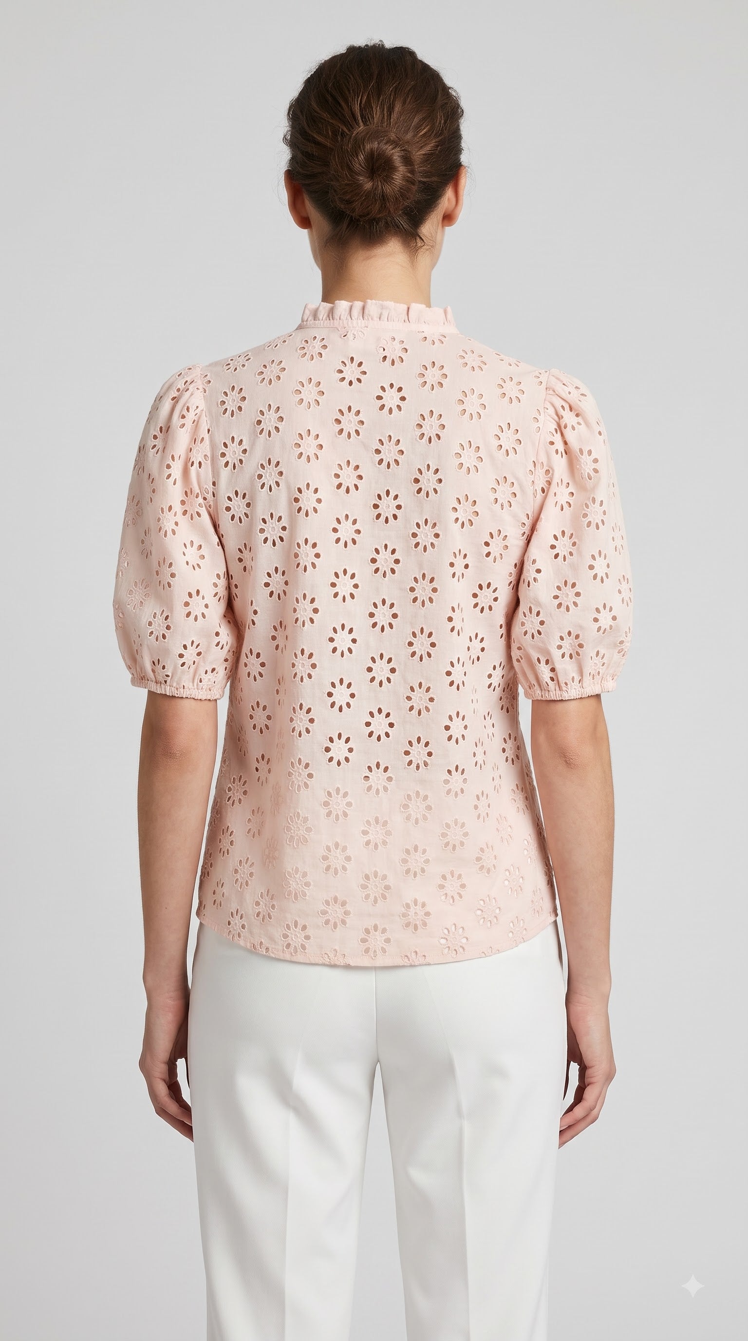 Women Peach/Olive Green Floral Schiffli Embroidered Regular Fit Top
