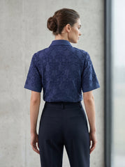 Women's Navy Blue Floral Schifley Embroidered Cotton Shirt