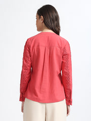 Women Coral Embroidered Lace Detail Full Sleeve Shirt
