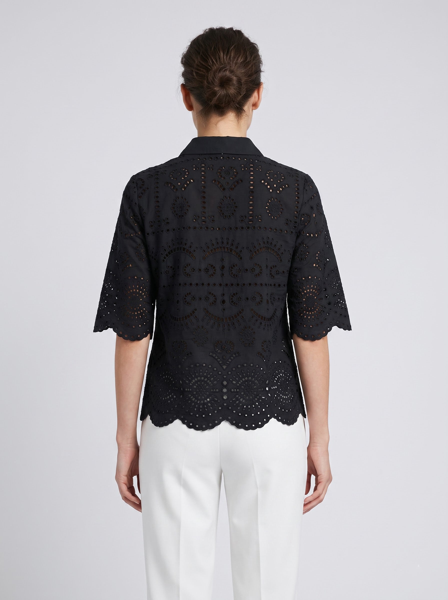 Women Black Schiffli Embroidered Regular Fit Top