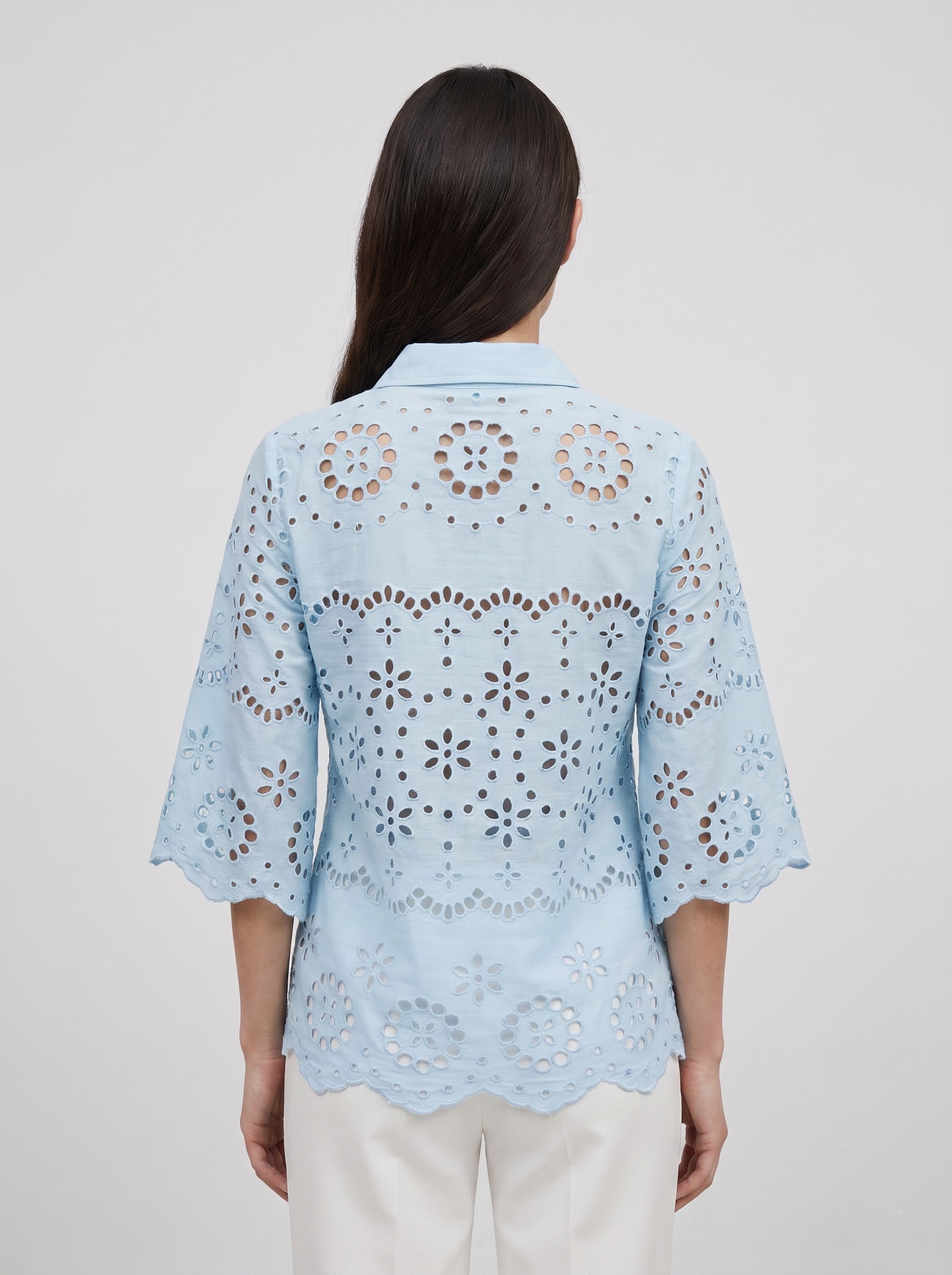 Women's Sky Blue Schiffli Embroidered Cotton Top