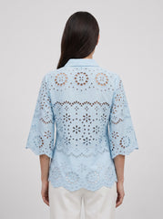 Women's Sky Blue Schiffli Embroidered Cotton Top