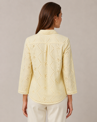 Women's Lemon Yellow Schifley Embroidered Cotton Shirt