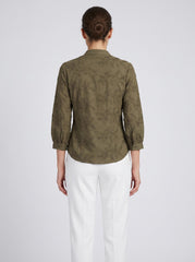 Women Olive Green Floral 3D Embroidered Regular Fit Top
