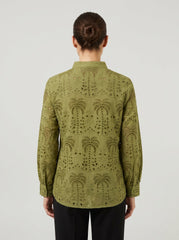 Women's Olive Green Schiffli Embroidered Cotton Top