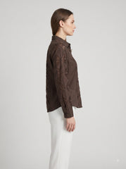 Women’s Coffee Brown Embroidered Cotton Shirt with Full Sleeves