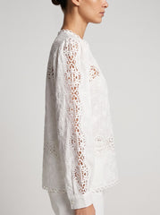 Women White 3D Floral Embroidered Lace Top