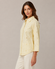 Women's Lemon Yellow Schifley Embroidered Cotton Shirt