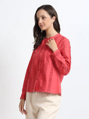 Women Coral Embroidered Lace Detail Full Sleeve Shirt