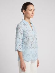 Women's Sky Blue Schiffli Embroidered Cotton Top