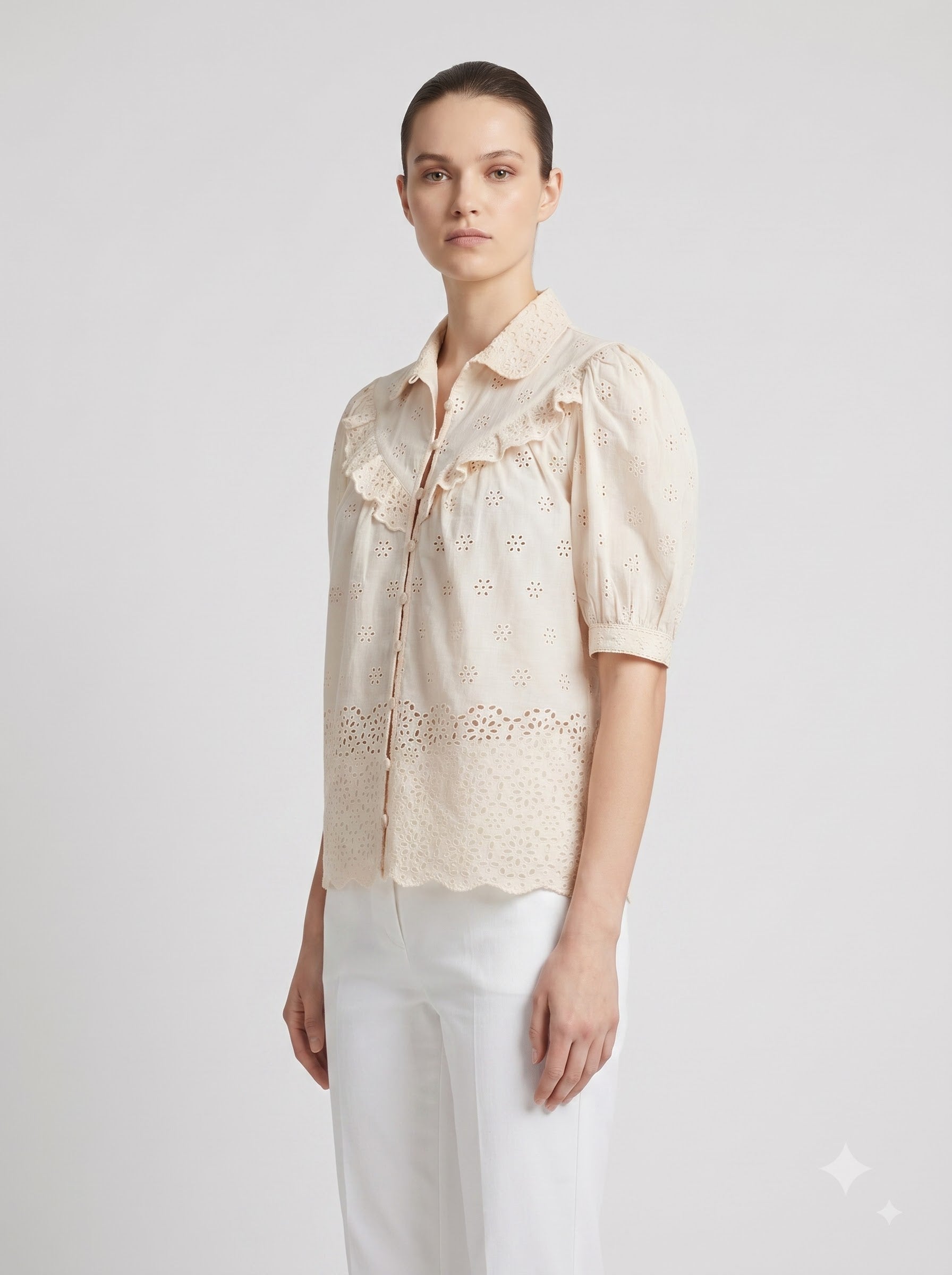 Women Peach Floral Embroidered Regular Fit Top