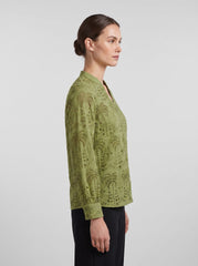 Women's Olive Green Schiffli Embroidered Cotton Top