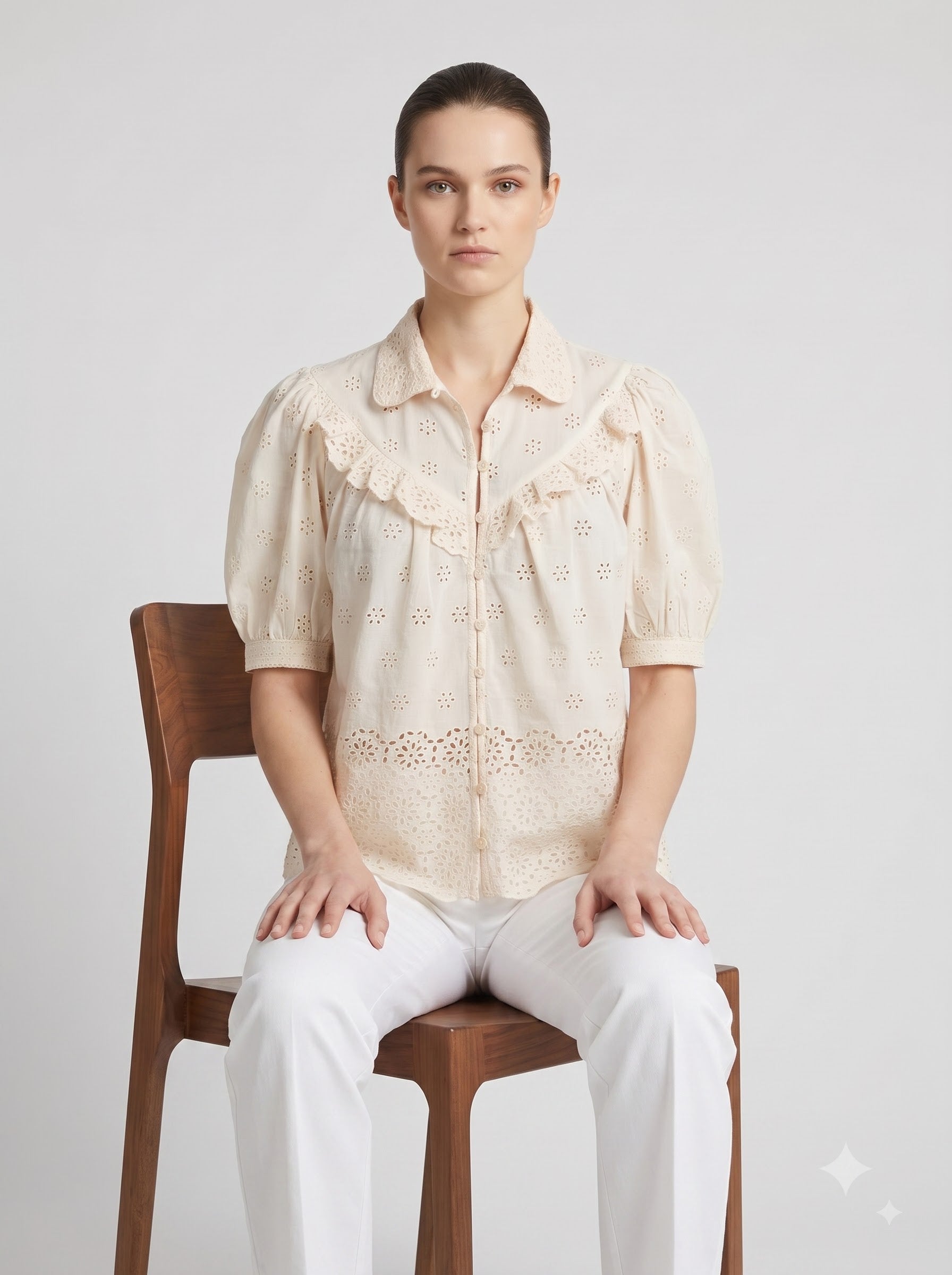 Women Peach Floral Embroidered Regular Fit Top