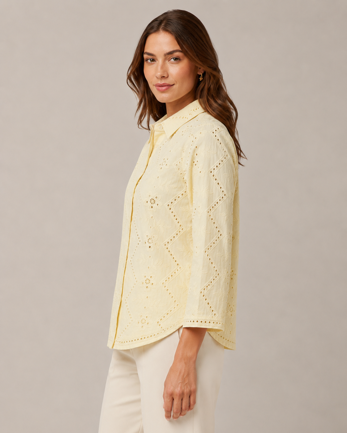 Women's Lemon Yellow Schifley Embroidered Cotton Shirt