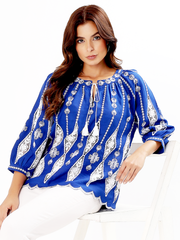 Blue & White Embroidered Boho Top