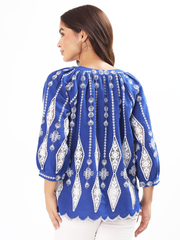 Blue & White Embroidered Boho Top